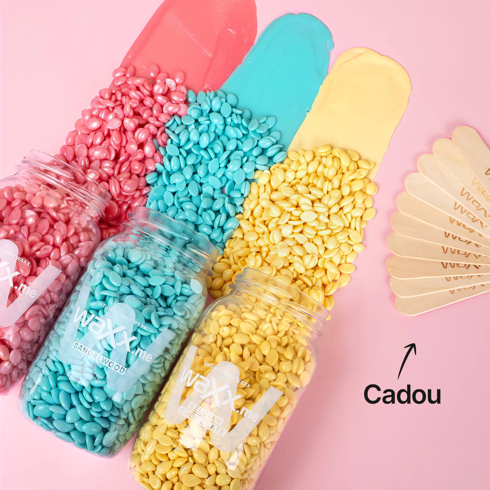 3 recipiente de ceară pentru corp la alegere +  Cadou Spatule din lemn 