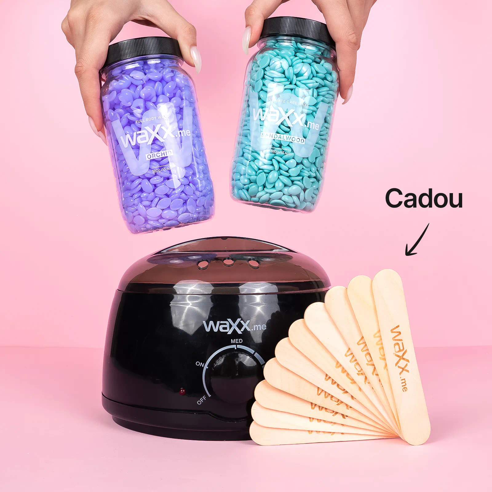 Încălzitor + 2 recipiente de ceară pentru corp la alegere +  Cadou Spatule din lemn 